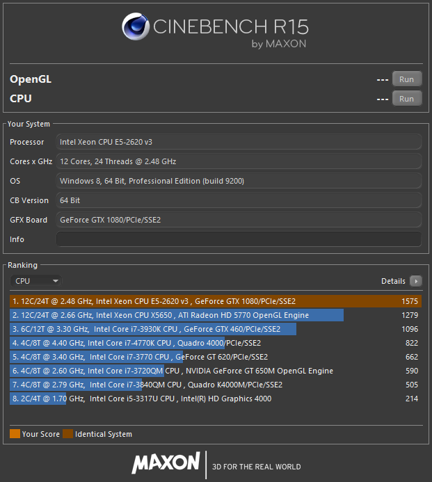 MAXON Cinebench R15 Results